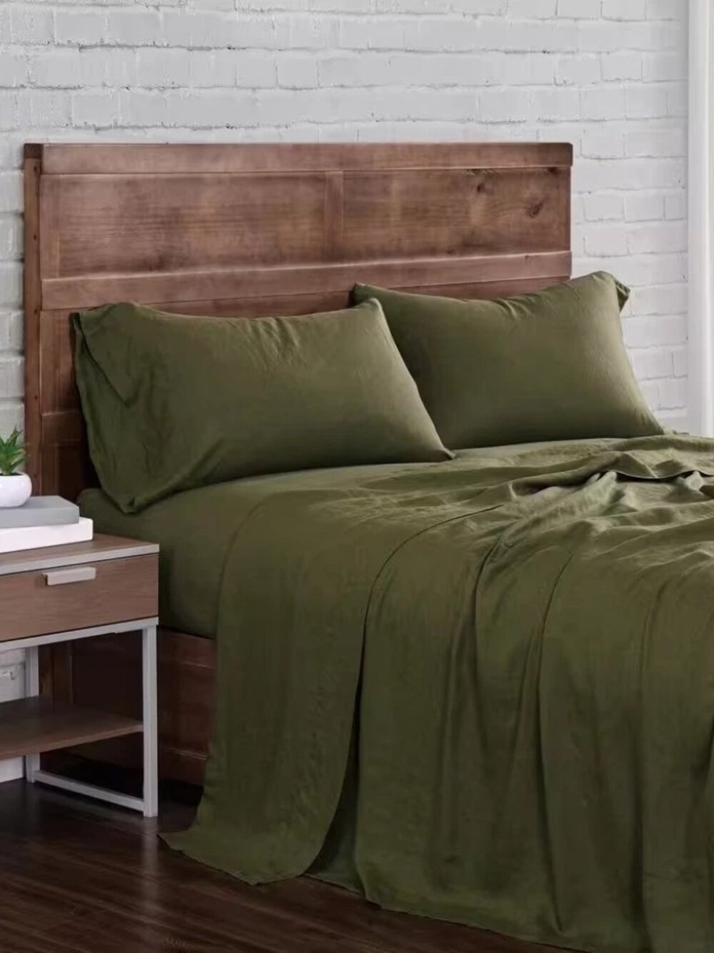 Brooklyn Loom Moss Green KING 100% Flax Linen 4PCS Sheet Set